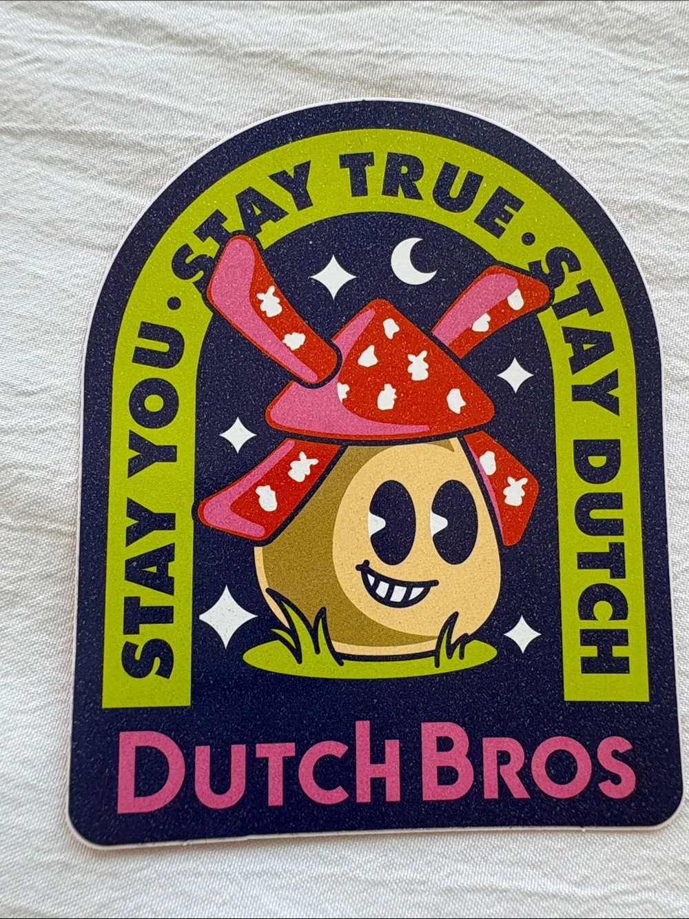 4 Dutch Bros Coffee 2023 Glitter Mushroom Stay You Stickers Pink Red Yellow Navy